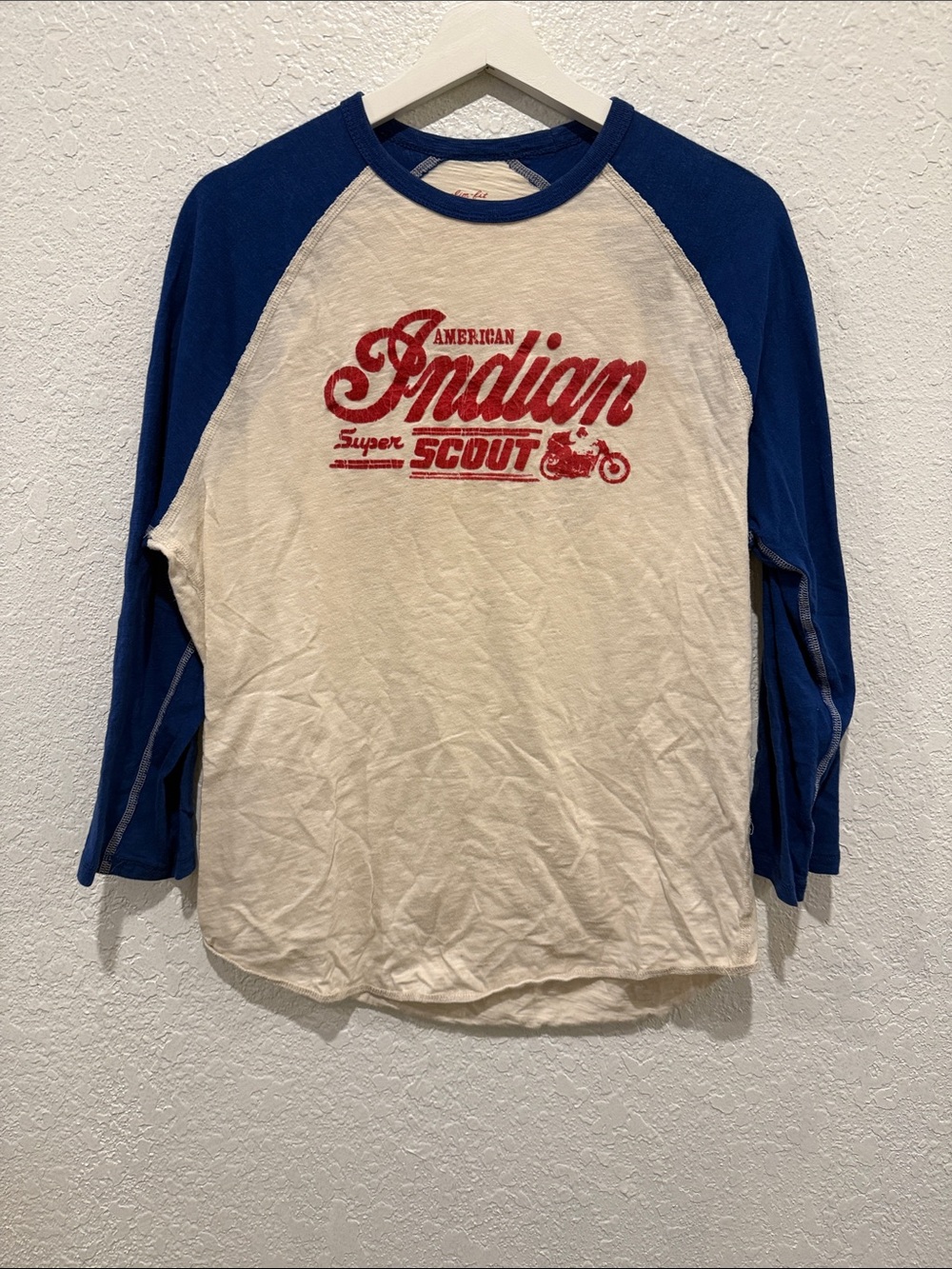 Lucky Brand-American Indian Super Scout Raglan Baseball Tee - Cream & Royal Blue